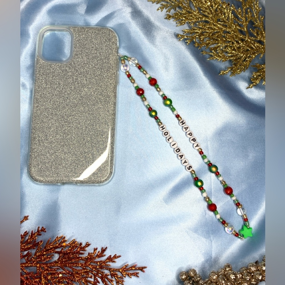 Festive Handmade Beaded Happy Holiday Phone Charm 🎄